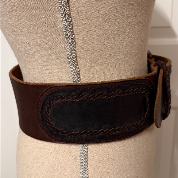 ALL SAINTS JACKS PLACE VINTAGE BELT WIDE BROWN LEATHER BRAID ACCENT SIZE L - Picture 5 of 13